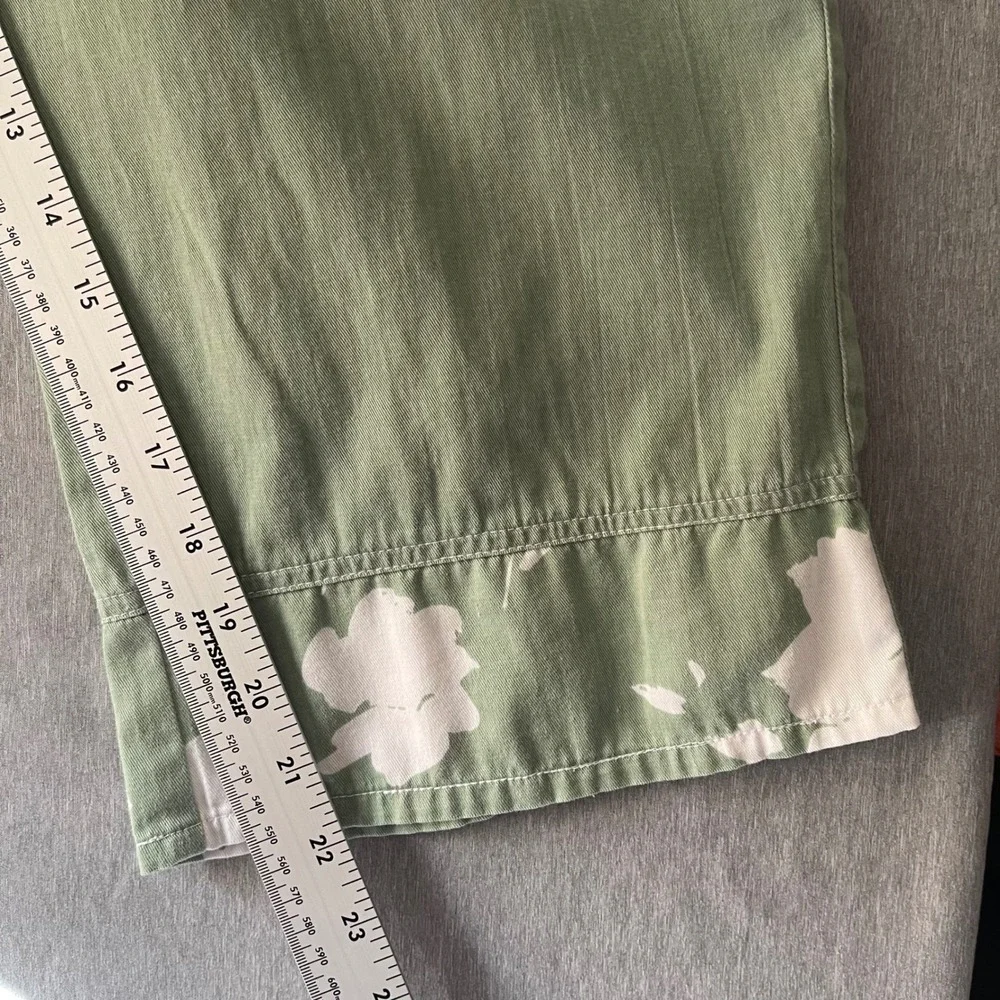 Orvis Pant Set Women 14 Green Floral Cotton‎ Jacket Elastic Waist Botanical USA